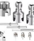 All In One Drill Driven Pipe Threader And Wrench For PVC And Water Pipes Universal Half Inch Three Quarters Inch And One Inch Pipe Opener With Internal And External Threading Fast Diy Plumbing Repair Tool Set For Home Or Pro.