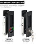 Invisible Recessed Pocket Door Lock With Handle Sliding Barn Door Latch Kit With Keys Black Finish for 35-55 mm doors