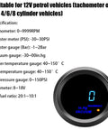 Two Inch Car Digital Vacuum Gauge Kit With Blue LED Display Easy Install Universal Meter For 12V Gasoline Engines Boost And Vacuum Readings 52mm Dial Gauge For Engine Diagnostics, black round gauge