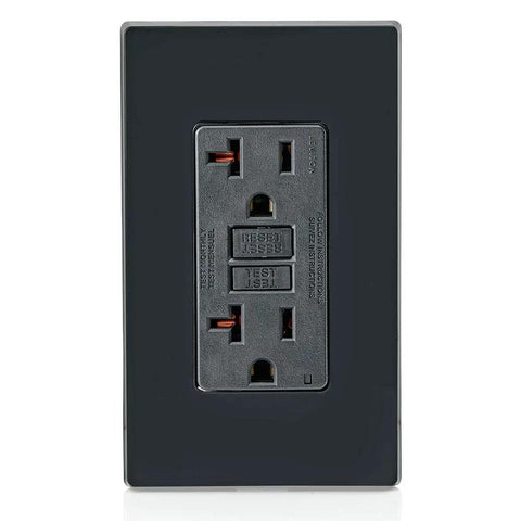 20 Amp GFCI Outlet With Self Test, LED Indicator, Non Tamper Resistant, Black, Protects Against Electric Shock And Electrocution