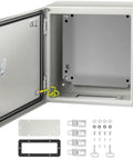 Rugged 12 By 12 By 6 Inch Steel Electrical Enclosure NEMA 4X IP66 Weatherproof Junction Box For Outdoor And Indoor Use With Mounting Plate Heavy Duty Box, open with mounting plate