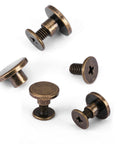 Slick Screw On Brads For Leather Crafts Dope Flat Head Rivets 5mm Copper Brass Repair Fasteners Anti Rust Belt Bag Hardware 20 Piece Top Shelf Decorative Studs For Shoes Boots Handbags angled view of flat head brads.