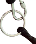 Close-up of Ranch Tough Horse Stall Gate Latch With Twist Lock showing strong steel clips and braided cord design.