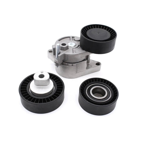 Premium Serpentine Belt Tensioner Idler Pulley Timing Kit Replaces OEM 11281427252 Vkm38004 For BMW 323Ci 325Ci 325I 328Ci 330Xi M3 Engine Drive Systems To Slash Noise And Stop That Crazy Squeak Today, with three black pulleys and aluminum tensioner