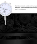 High Sensitivity Dial Indicator Gauge 0 to 10mm Range 0.01mm Accuracy, All Metal Construction on gears background