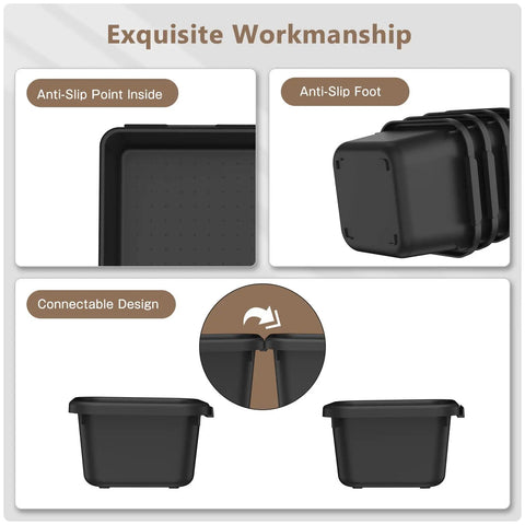 42 Piece Black Tool Box Organizer Tray Divider Set For Desk Drawers And Garage Storage showing anti-slip and connectable features.