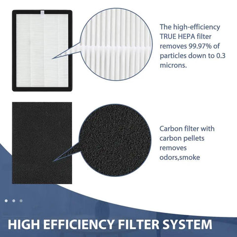 ProHEPA 9000 True HEPA Filter Replacement For VEVA ProHEPA 9000 Air Cleaner showing HEPA and carbon filters detail