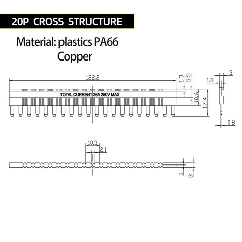 Diagram of 20P cross structure for General Purpose Electromagnetic Relay Jumper Set For Socket HF41F-1Z-C2, plastics PA66, copper