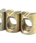 Heavy Duty Barrel Nuts and M6 M8 Cross Dowel Bolts Set for Furniture Assembly close-up of slotted zinc plated nuts
