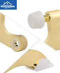Solid Six Pack Brass Hinge Pin Door Stops With Soft Rubber Bumpers Prevent Wall Dings close-up of hinge pin with rubber bumper.