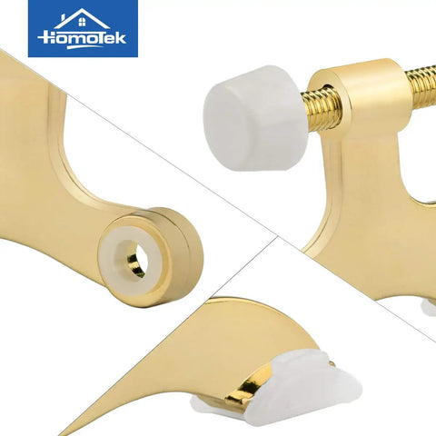 Solid Six Pack Brass Hinge Pin Door Stops With Soft Rubber Bumpers Prevent Wall Dings close-up of hinge pin with rubber bumper.