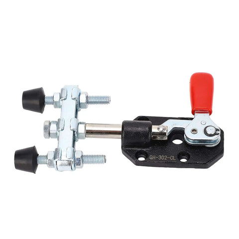 Push Pull Clamp Dual Head Toggle Clamp In Carbon Steel, 90kg Clamping Force, 20mm Stroke shown with red handle on white background