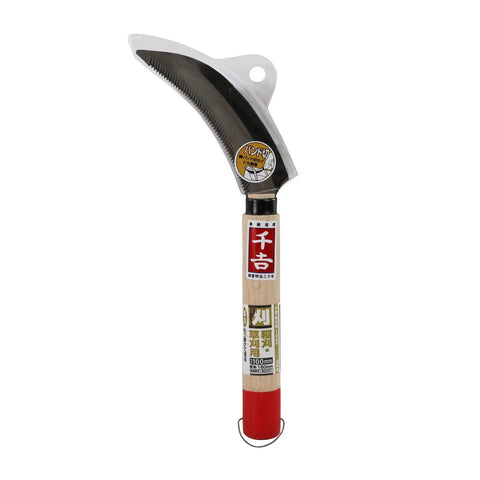 Rope Cutting Tool 100 mm Scythe Blade For Quick Rope Slices Heavy Duty Rope Cutter, wooden handle with Japanese characters.