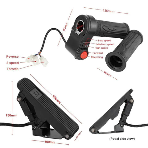 1600W 48V Brushless DC Motor Kit For Go Karts With Smart Throttle and 33A Electronic Speed Controller including throttle and pedal view.