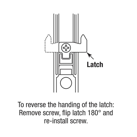 Illustration showing latch reversing instructions for Keyed Sliding Glass Door Handle Set For Hook Style Flush Mount.