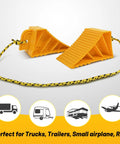 Two Pair Wheel Chocks With Rope And Easy Carry Handle For Travel Trailers Cars Campers Trucks And RVs Non Slip Bright Yellow
