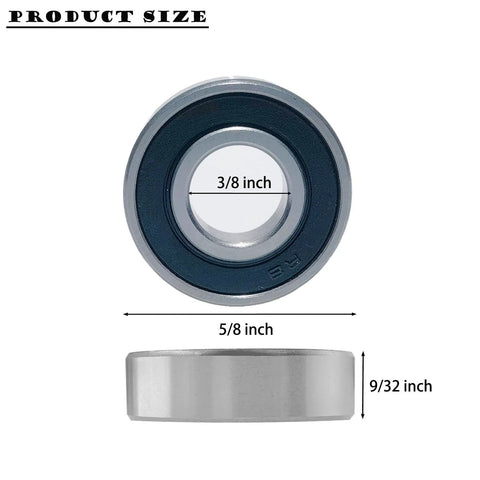 R6-2RS bearings: front and side view, 10-pack, 3/8 in ID, 7/8 in OD, 9/32 in width, double rubber-sealed.