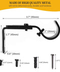 Heavy Duty Adjustable Curtain Rod Brackets Set of 2 in Black for 1 Inch Rods with dimensions and installation hardware shown.