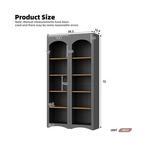 Farmhouse Two Tone 5 Tier Book Shelves And Cabinet Set With Adjustable Shelves Dope Free Standing Storage dimensions shown