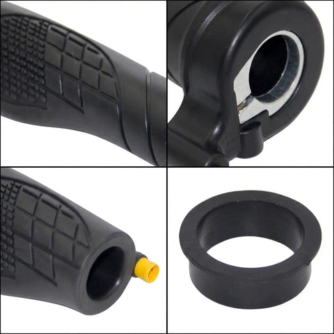 Upgrade Your E-Bike Ride With This 20X Half Turn Throttle Grip Featuring Cool M8 Head Design And Slick Anti-Slip Texture For Nail-It Precision Control Smooth Power Delivery Guaranteed. black e-bike throttle grip with M8 head, anti-slip texture, and threaded end