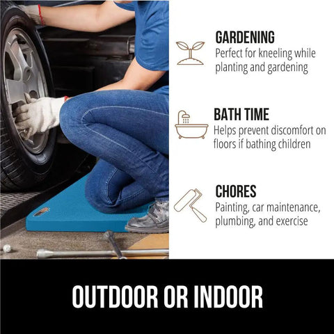 Extra Thick Supportive Foam Kneeling Pad 2 Pack used for car maintenance, showcasing blue cushioned support and knee protection.