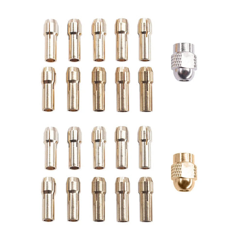 Beefy 11 Piece Brass Collet Chuck Set for Rotary Tools, including multiple sizes, displayed on a white background.