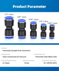 CGELE pneumatic quick-connect air hose fittings kit; five black fittings with blue end caps in sizes 1/2, 3/8, 5/16, 1/4, 5/32 in.