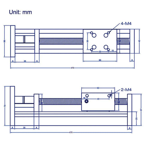 Technical drawing of 350mm Travel Linear Rail Guide Kit With Square Rails And SFU1605 Ballscrew for CNC router