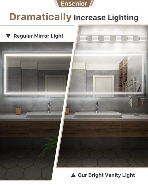 Comparison of regular mirror light with Modern Black Vanity Light Fixtures Over Mirror Three Light 18.5 Inch Dimmable LED