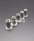 Badass M5 Rivet Insert Clinch Nuts Premium 304 Stainless Steel Flat Head Knurled Blind Hardware Locking Fasteners 20 Piece Pack displayed in a row.
