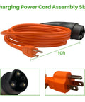 Heavy Duty 10 Foot Electric Golf Cart Charging Cable With 16A Quick Charge Three Pin Power Cord Straight Plug And Play Setup