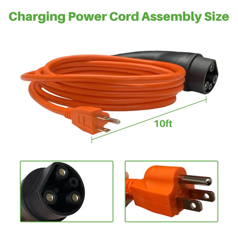 Heavy Duty 10 Foot Electric Golf Cart Charging Cable With 16A Quick Charge Three Pin Power Cord Straight Plug And Play Setup