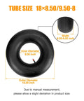 Heavy Duty ATV Inner Tube Set For 18x8.50 8 And 18x9.50 8 Tires showing size dimensions and straight valve stem