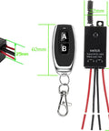 Beefy 12V Wireless Remote Control Relay Switch With 328 Foot Range, mini RF switch with remote, receiver, and wiring dimensions