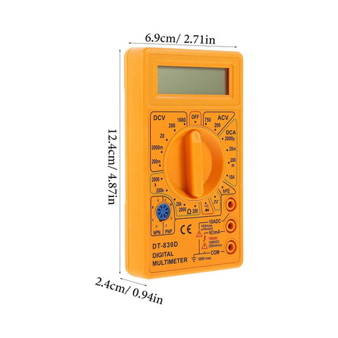 Digital Multimeter With Buzzer Three And A Half Digit LCD Display Voltage Current And Resistance Tester in orange.