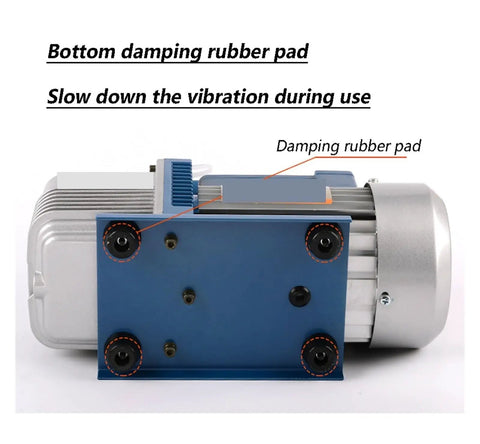 Super Reliable 250 Watt Vacuum Pump Kit For Refrigeration And Ac Work Featuring Precision Cylinder Forced Lube And Easy View Oil Window So You Never Run Dry showing damping rubber pad to reduce vibration during use.