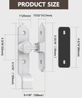 Product dimensions for 90 Degree Sliding Barn Door Lock With Zinc Alloy Security Flip Latch, Ergonomic Handle, White Finish.