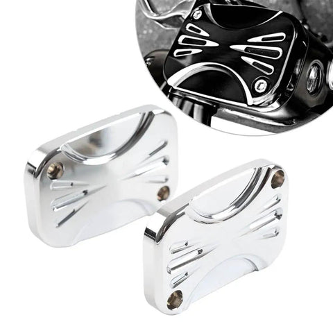 Chrome CNC Brake Fluid Reservoir Cap And Master Cylinder Cover For Harley Electra Glide Road King Street Glide VRod Freewheeler Touring Models 2008 2017, showing sleek chrome design and finish