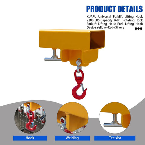 Heavy Duty Forklift Lifting Hook With 2 Inch Receiver Hitch And Lifting And Towing Attachment, 2.2 Ton Max Capacity
