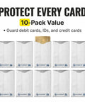 RFID Blocking Credit Card Sleeves For Wallet And Purse, 10-pack of anti skimming sleeves for debit cards, credit cards, and IDs.