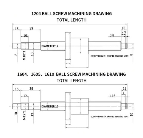Sick SFU1610 Ball Screw Kit With Single Nut That Rocks Smooth Transmissions And High Load Cap For Machining Projects That Need Serious Precision In 1300mm Length, technical drawing