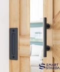 Heavy Duty Sliding Barn Door Hardware Kit In Black, Includes Pull Handle Set And Floor Guide, Fits 34 To 36 Inch Door Panels