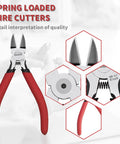 Must Have Two Piece Wire Cutters Set With 5 Inch Micro Flush Cutter And 5 Inch Diagonal Side Cutting Pliers For Jewelry Making And Crafting Spring Loaded For Precise Zip Ties And Electronics Trimming image showing spring-loaded design and sharp cutting edges.