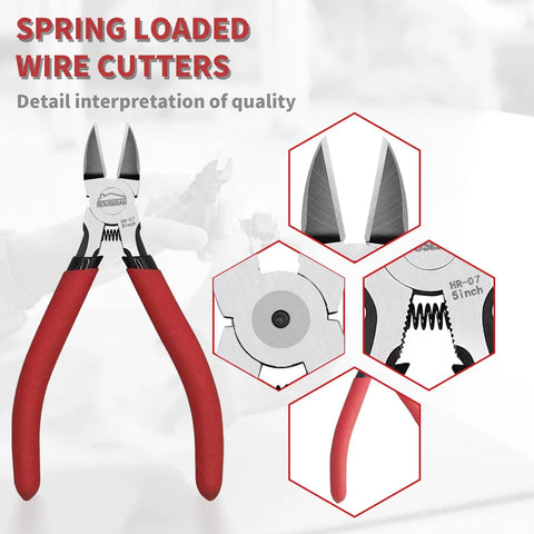 Must Have Two Piece Wire Cutters Set With 5 Inch Micro Flush Cutter And 5 Inch Diagonal Side Cutting Pliers For Jewelry Making And Crafting Spring Loaded For Precise Zip Ties And Electronics Trimming image showing spring-loaded design and sharp cutting edges.