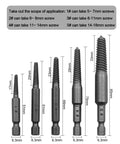Five sizes of Ten Piece Damaged Screw Remover Kit With One Quarter Inch Hex Shank High Speed Steel for wood and metal screws