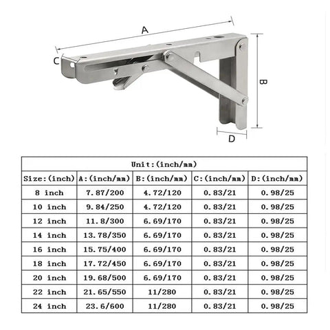12 Inch Folding Shelf Brackets 2 Pack Stainless Steel Built Tough L Brackets Corrosion Resistant for wall shelf dimensions
