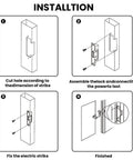 Installation guide for Real Deal Heavy Duty Electric Door Strike Lock With Reinforced Lock Body And Thick Stainless Base in 4 steps.