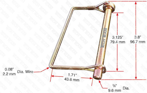 Double Wire Lock Pin 3/8 Inch Dia 3 1/8 Inch Length Square Hitch Pin PTO Pin Quick Release Replacement For Clevis And Cotter Pins
