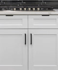 80mm Matte Black Aluminum Finger Pull Drawer Handle No Drill Hidden Cabinet Pull installed on white kitchen cabinets