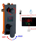 UMJIGF Shower System Black Shower Faucet Set with Led Digital Display showing temperature controls and water flow features.